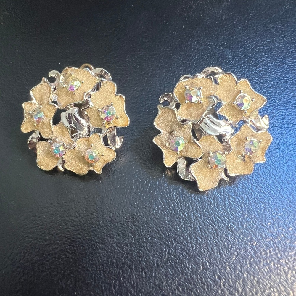 Vintage Scarf Dress Clips Enamel and AB Beadsâ Silver Tone Missing Chain